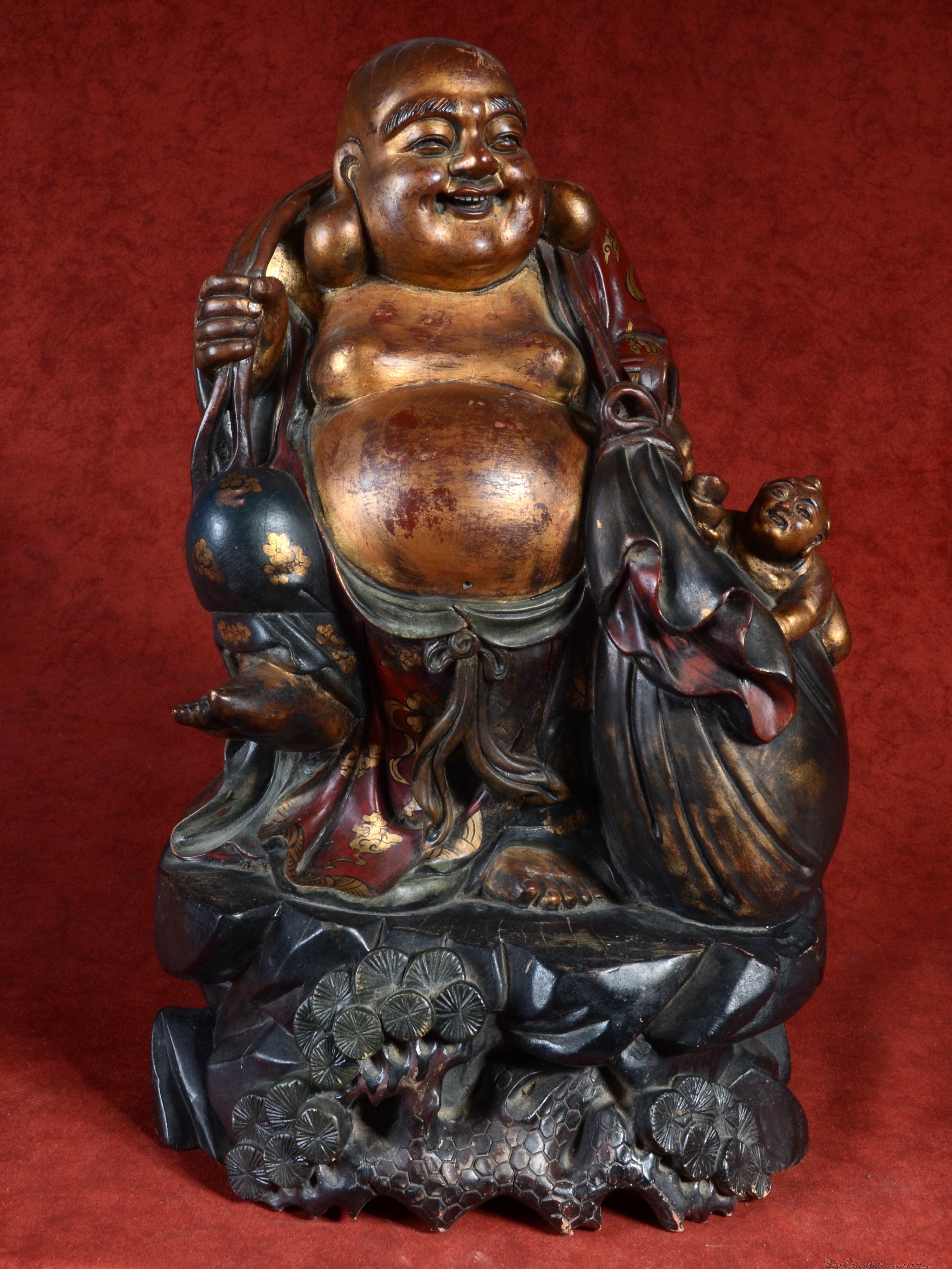 Zeer zwaar en oud beeld van Happy Boeddha privécollectie | Oriental