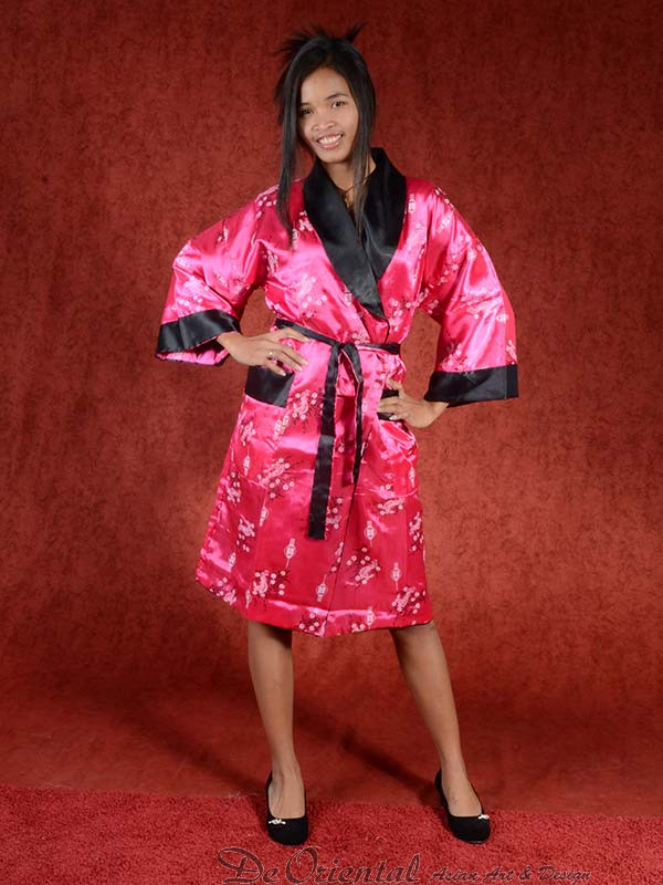Oriëntatiepunt Beginner zondag Satijnen Kimono tweezijdig draagbaar Donker Roze - Zwart | De Oriental